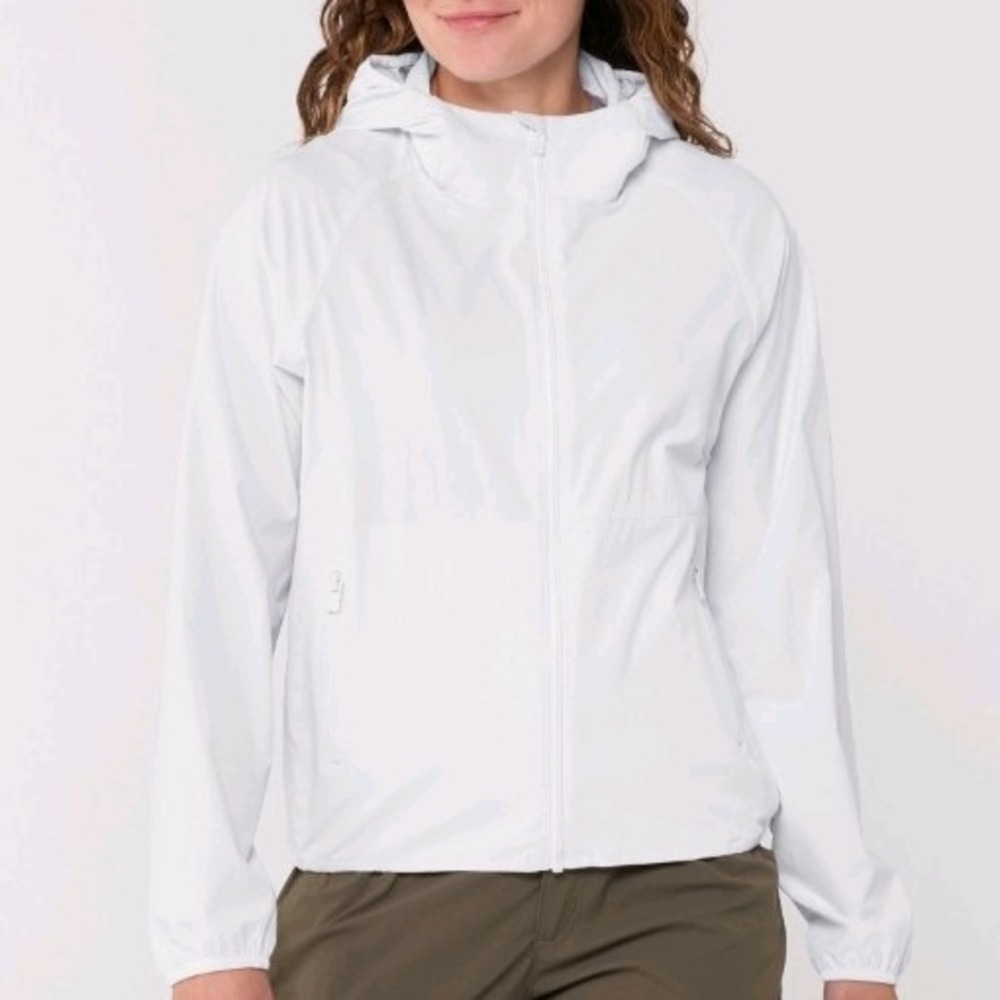Vuori Womens Outdoor Trainer Shell Jacket Size S White Hooded Full Zip